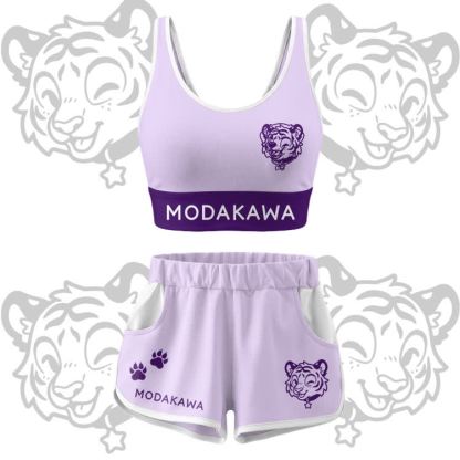 Happy Tiger Graphic Crop Tank Sport Top Shorts Bikini Modakawa Matching Outfit - Purple Set - 5XL - image 13
