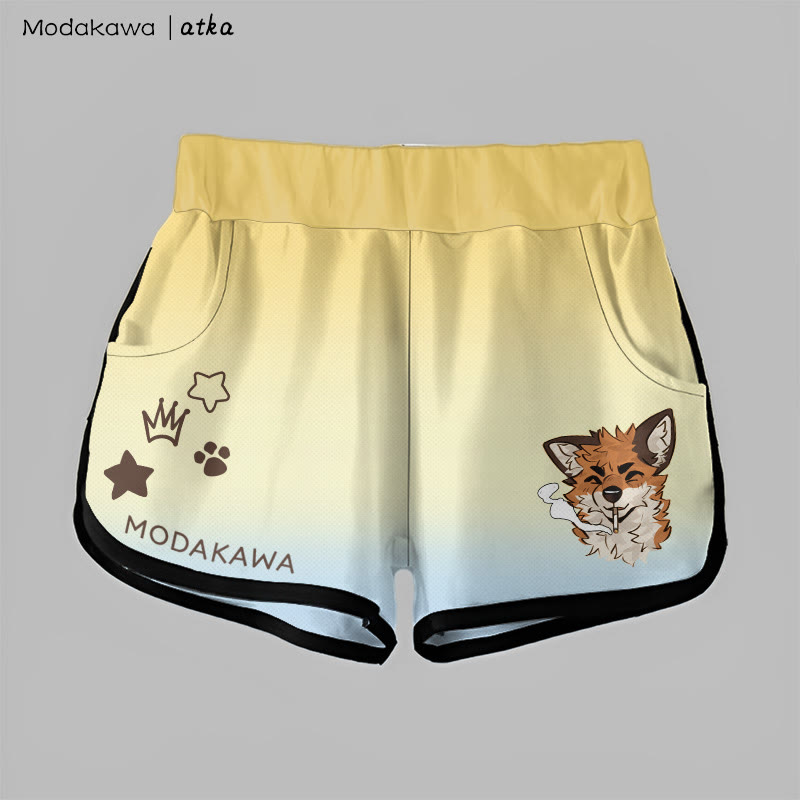 MODAKAWA X atka Gradient Fox Smoking Graphic Shorts - Yellow&Blue - 5XL - image 5
