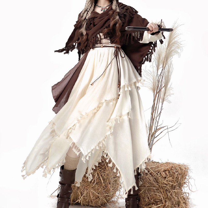 Vintage Tassel Dress Lace-up Top Cape Matching Outfit - image 6