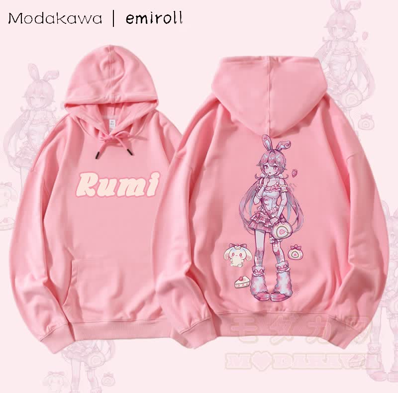 MODAKAWA X emiroll Rumi Graphic Streetwear Pullover Hoodie - Pink - 5XL - image 3