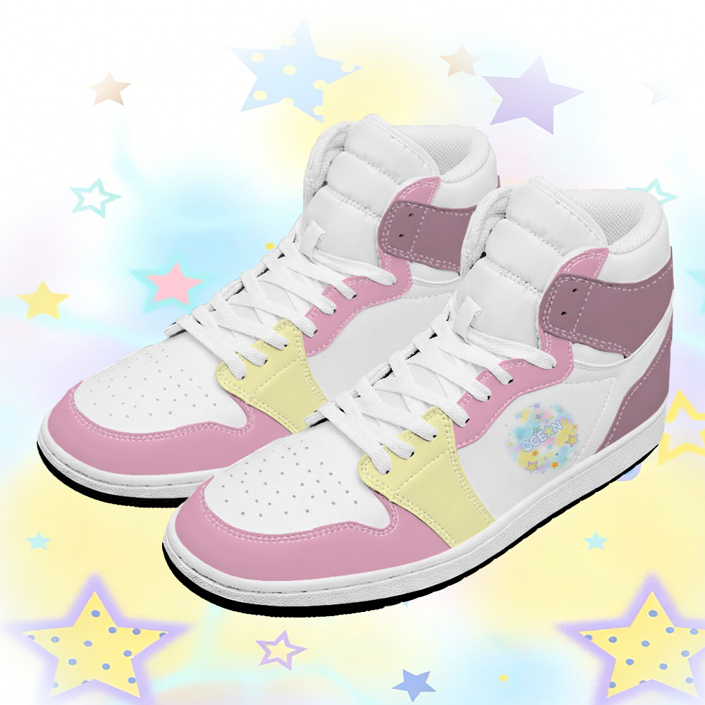 OCEAN Graphic Modakawa Color Block High Top Canvas Shoes - Pink - 48 - image 2