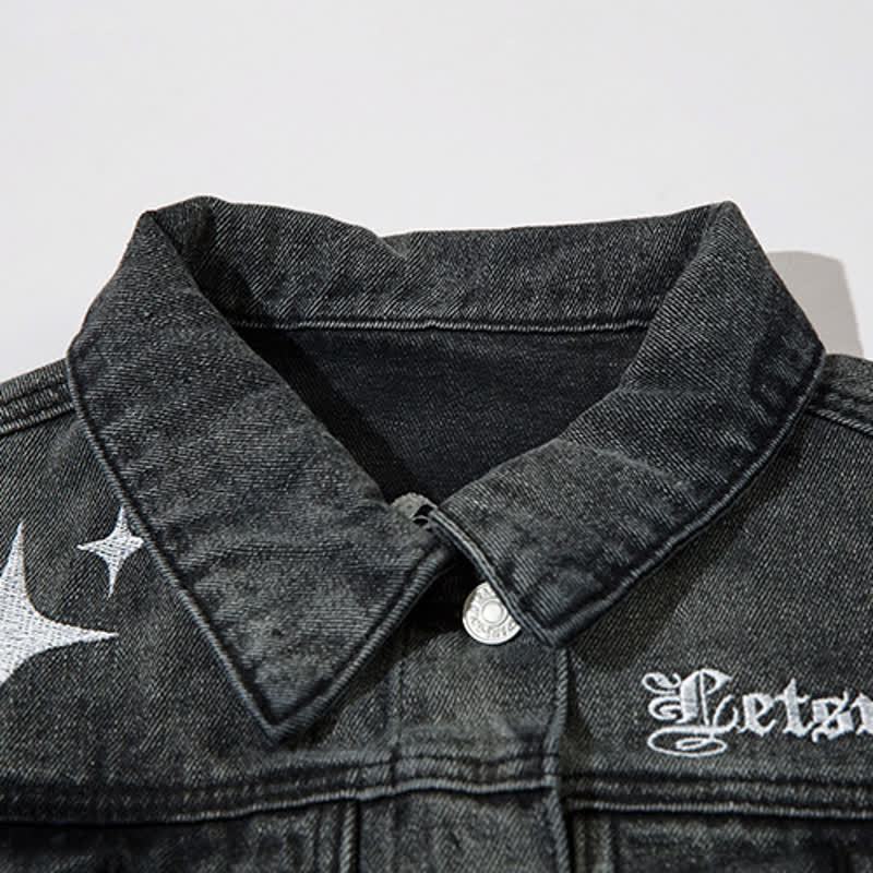 Star Print Gradient Denim Jacket Wide Leg Jeans Two Pieces Set - image 7