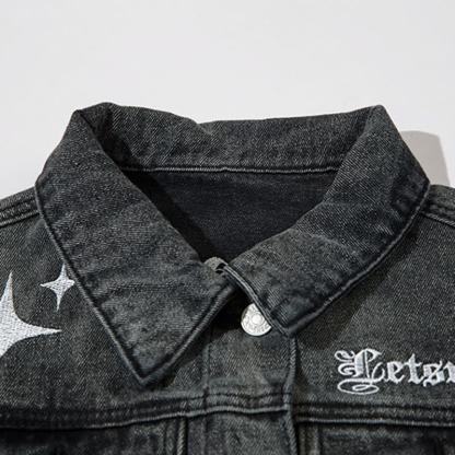 Star Print Gradient Denim Jacket Wide Leg Jeans Two Pieces Set - image 7