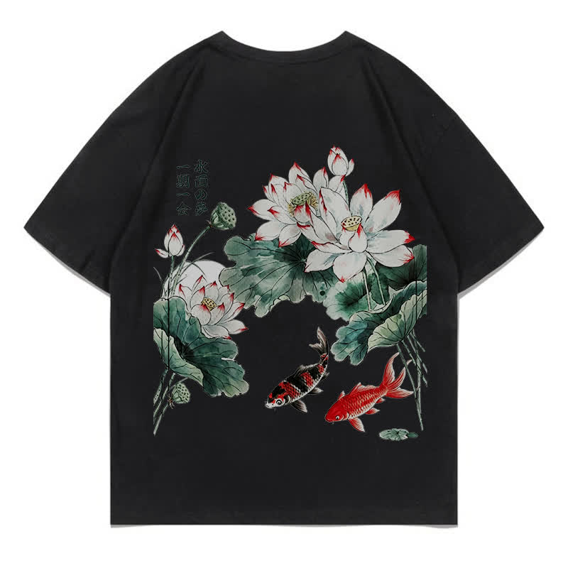 MODAKAWA Flower Fish Print Loose Summer Short Sleeve T-Shirt - Black - 5XL - image 16