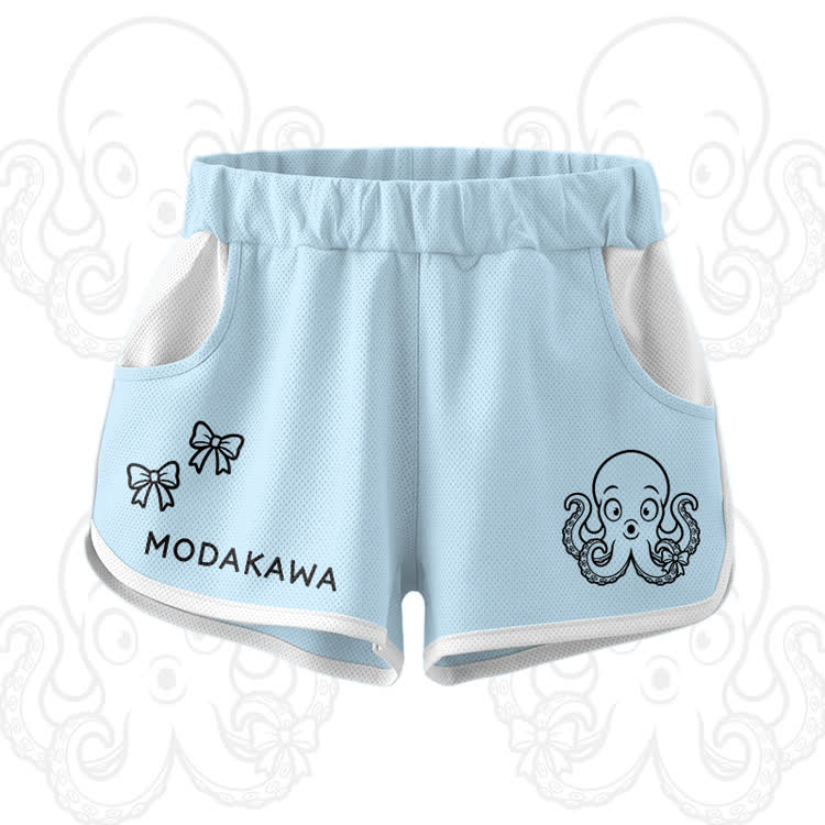 Octopus Graphic Crop Tank Sport Top Shorts Modakawa Matching Outfit - Blue Shorts - 5XL - image 8