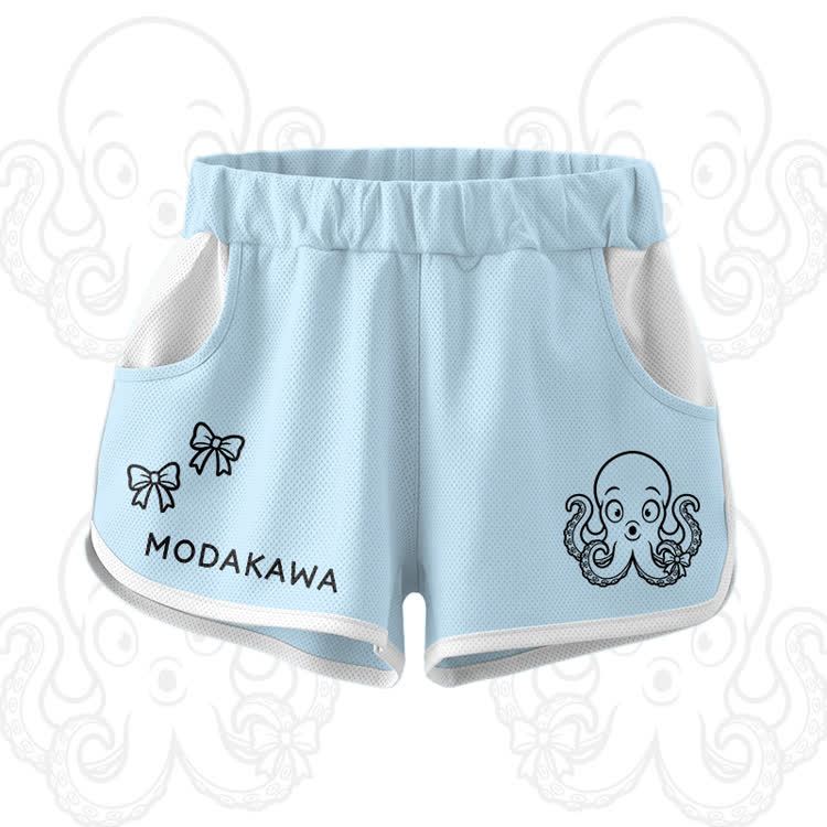 Octopus Graphic Crop Tank Sport Top Shorts Modakawa Matching Outfit - Blue Shorts - 5XL - image 8