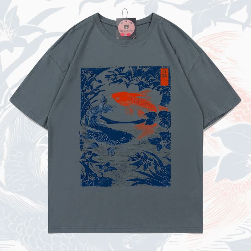 MODAKAWA Fish Print Short Sleeve T-Shirt - Dark Grey - 5XL - image 5