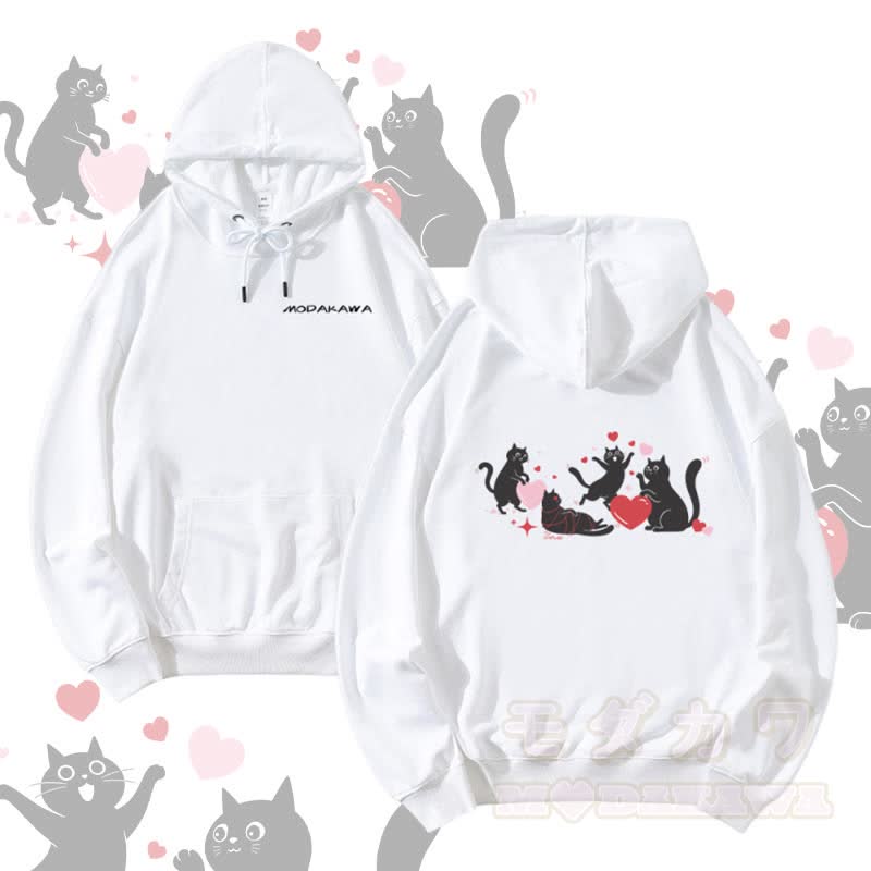 MODAKAWA Playing Black Cat Graphic Streetwear Pullover Hoodie - White - 5XL - image 3