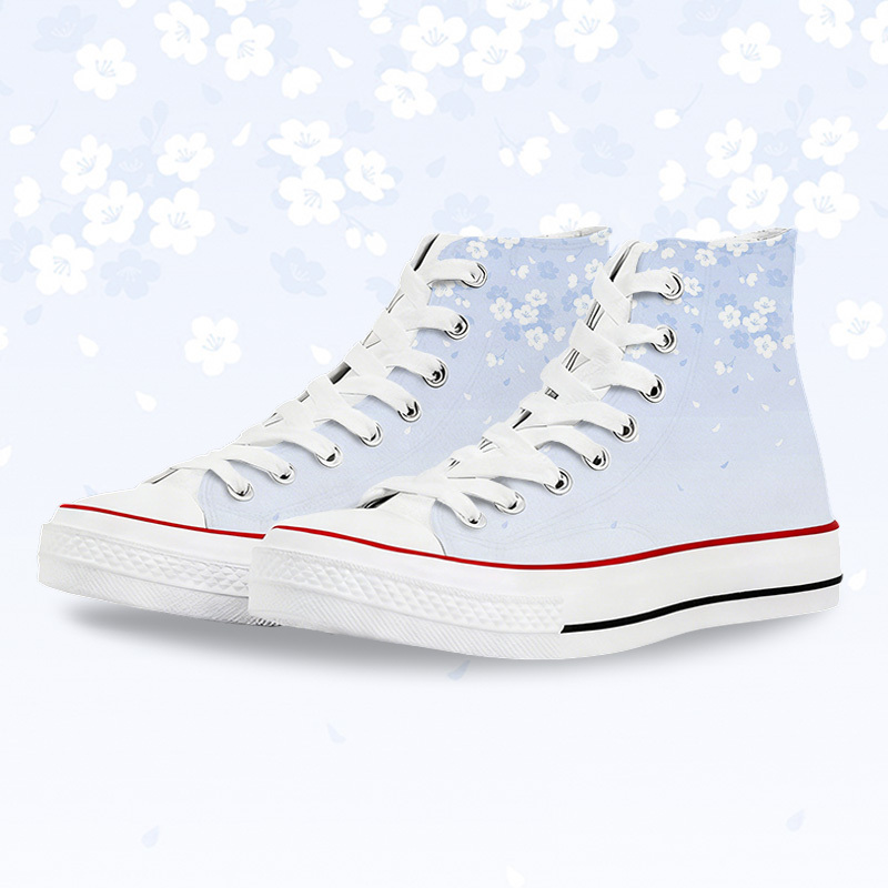 Cherry Blossom Graphic Modakawa Gradient High Top Canvas Shoes - Blue & White - 45 - image 3