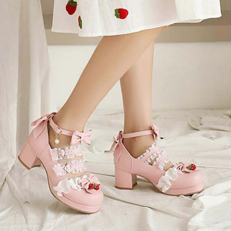 Lace Bow Lolita Kitten Heel Mary Janes Shoes - image 6