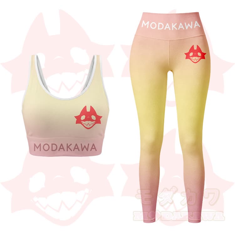 MODAKAWA X TiramisuRat Rat Graphic Gradient Sports Bra Top Leggings Matching Outfit - Yellow Set - 5XL - image 12