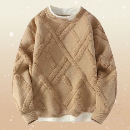 Faux Layered Knit Sweater Plaid Fleece Lined Pants Two Pieces - Khaki Sweater - 2XL - image 5