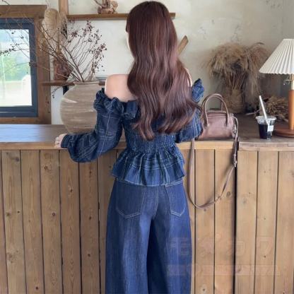 Korean Chic Plaid Off Shoulder Long Sleeves Top - image 5