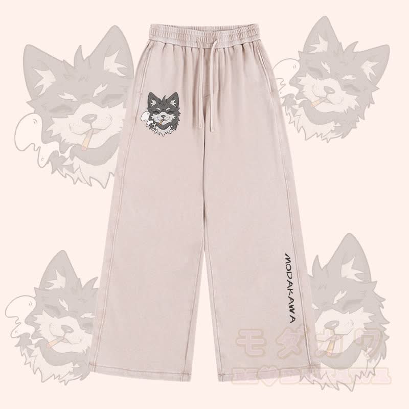 MODAKAWA Koda Smoking Puppy Graphic Vintage Washed Adjustable Hem Pants - Apricot - 2XL - image 3