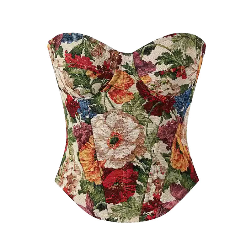 Vintage Floral Corset Top Horse-face Skirt - Top - XL - image 3