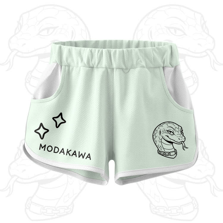 Snake Graphic Crop Tank Sport Top Shorts Modakawa Matching Outfit - Green Shorts - 5XL - image 8