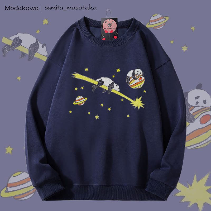 MODAKAWA X sumita_masataka Panda In Space Graphic Unisex Sweatshirt - Purplish Blue - 5XL - image 2