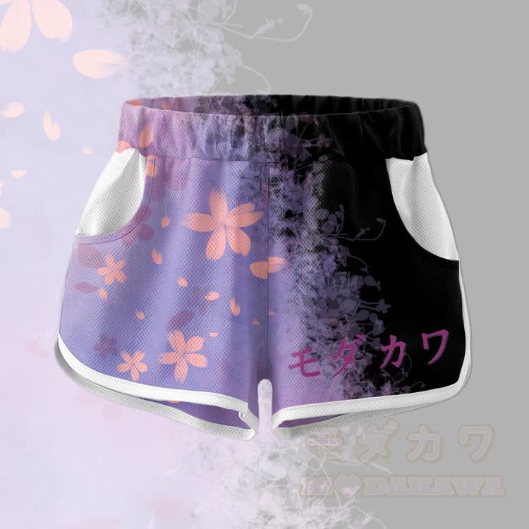 Sakura Graphic Crop Tank Sport Top Shorts Bikini Modakawa Matching Outfit - Purple Shorts - 5XL - image 3
