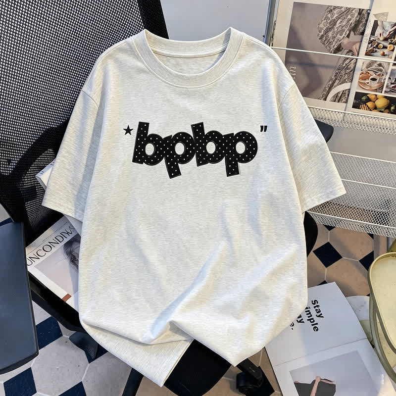Dot Big Bow off Shoulder Top And BPBP Print T Shirt Couple Matching Set - Men's Grey T-Shirt - 2XL - image 7