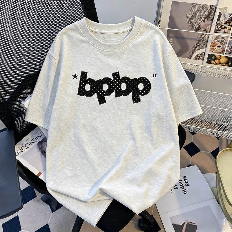 Dot Big Bow off Shoulder Top And BPBP Print T Shirt Couple Matching Set - Men's Grey T-Shirt - 2XL - image 7
