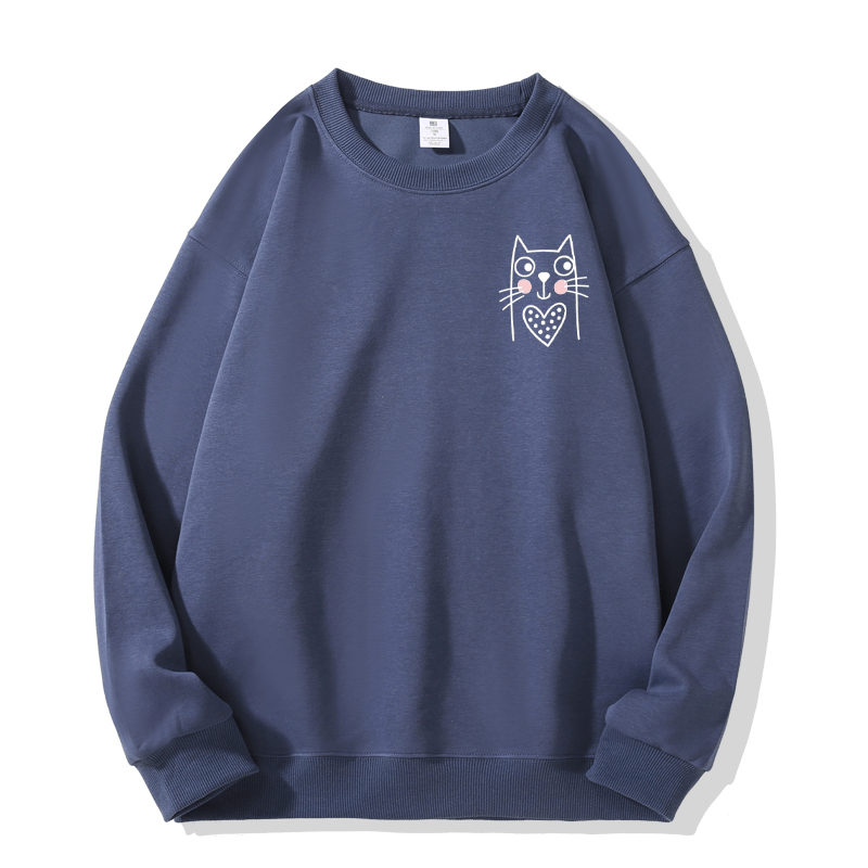 Kitty Print Round Collar Sweatshirt - Dusty Blue - 5XL - image 9