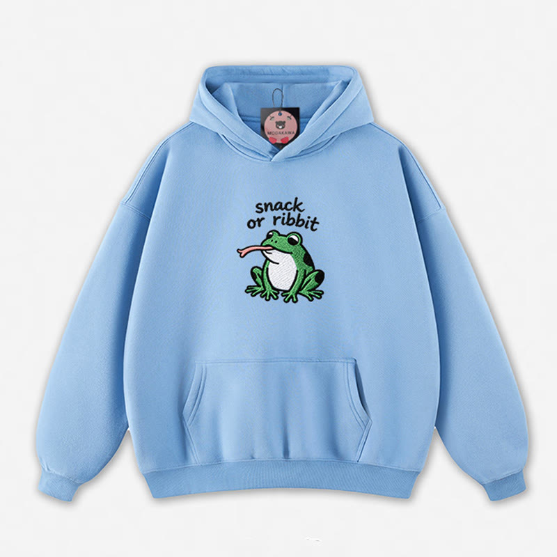 SNACK OR RIBBIT Frog Graphic Loose Hoodie - Blue - 5XL - image 4
