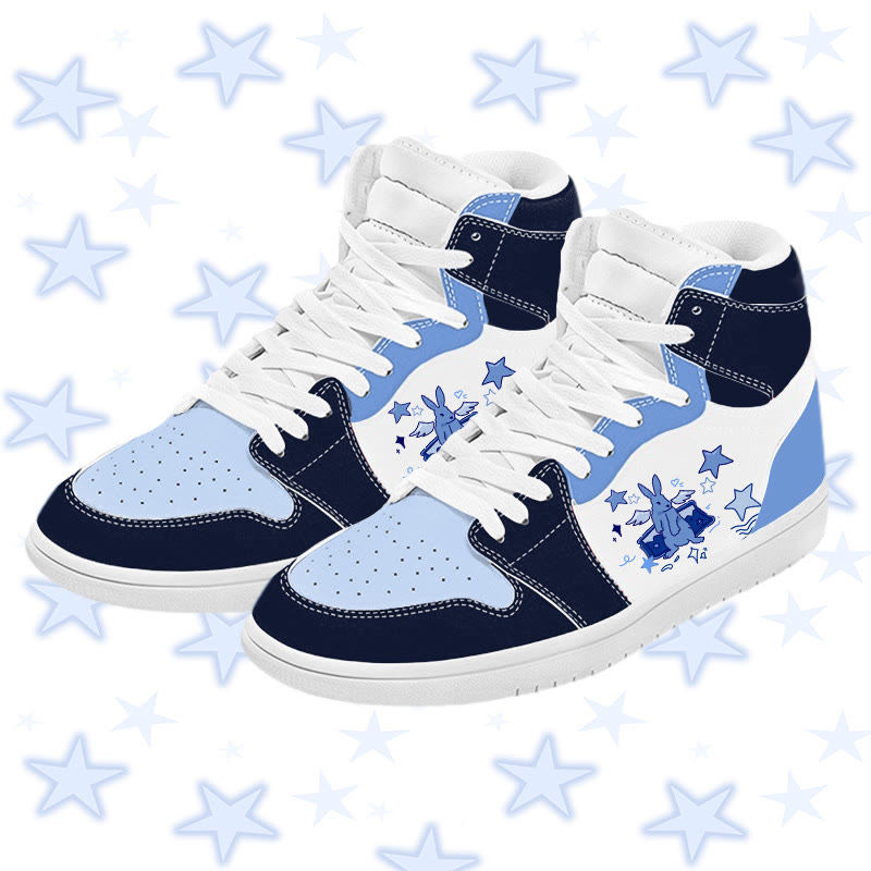 MODAKAWA Angel Bunny Graphic Color Block High Top Canvas Shoes - Blue B - 48 - image 2