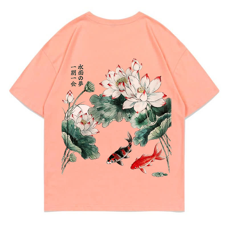 MODAKAWA Flower Fish Print Loose Summer Short Sleeve T-Shirt - Coral Peach - 5XL - image 10