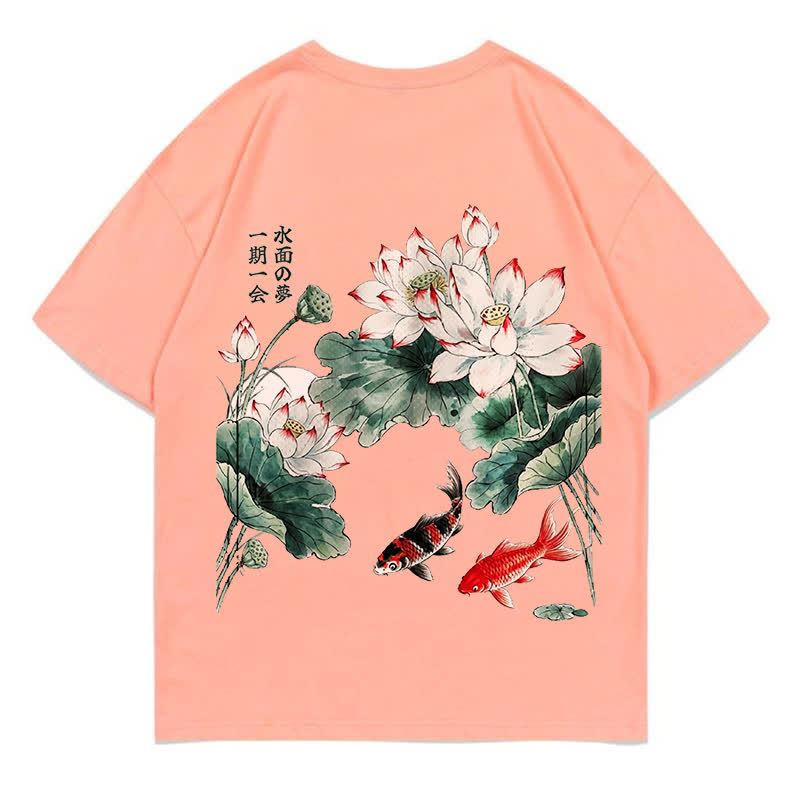 MODAKAWA Flower Fish Print Loose Summer Short Sleeve T-Shirt - Coral Peach - 5XL - image 10