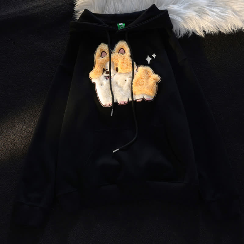 Cute Puppy Embroidery Casual Loose Hooded Sweatshirt - Black - XL - image 3