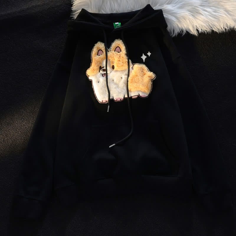 Cute Puppy Embroidery Casual Loose Hooded Sweatshirt - Black - XL - image 3