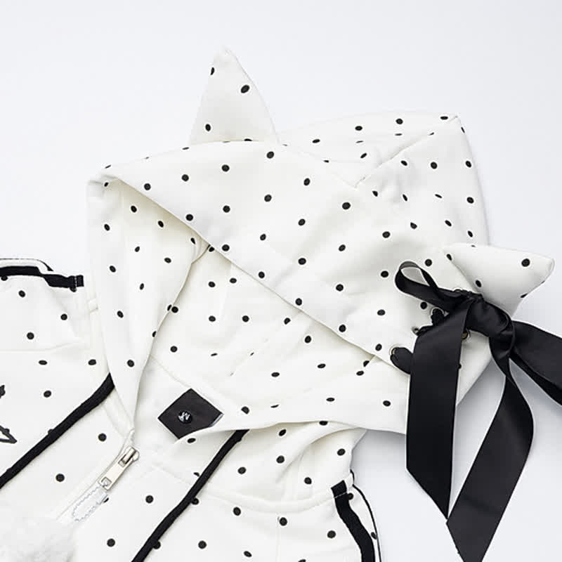 High Quality Durable Press Polka Dot Bow Zip Up Hooded Jacket - image 4
