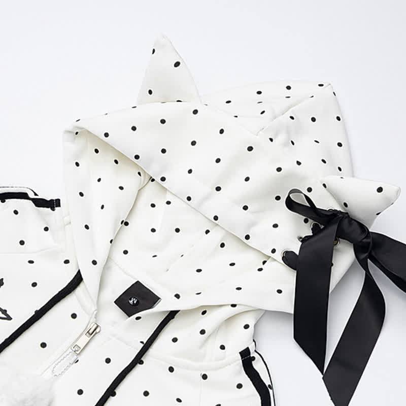 High Quality Durable Press Polka Dot Bow Zip Up Hooded Jacket - image 4