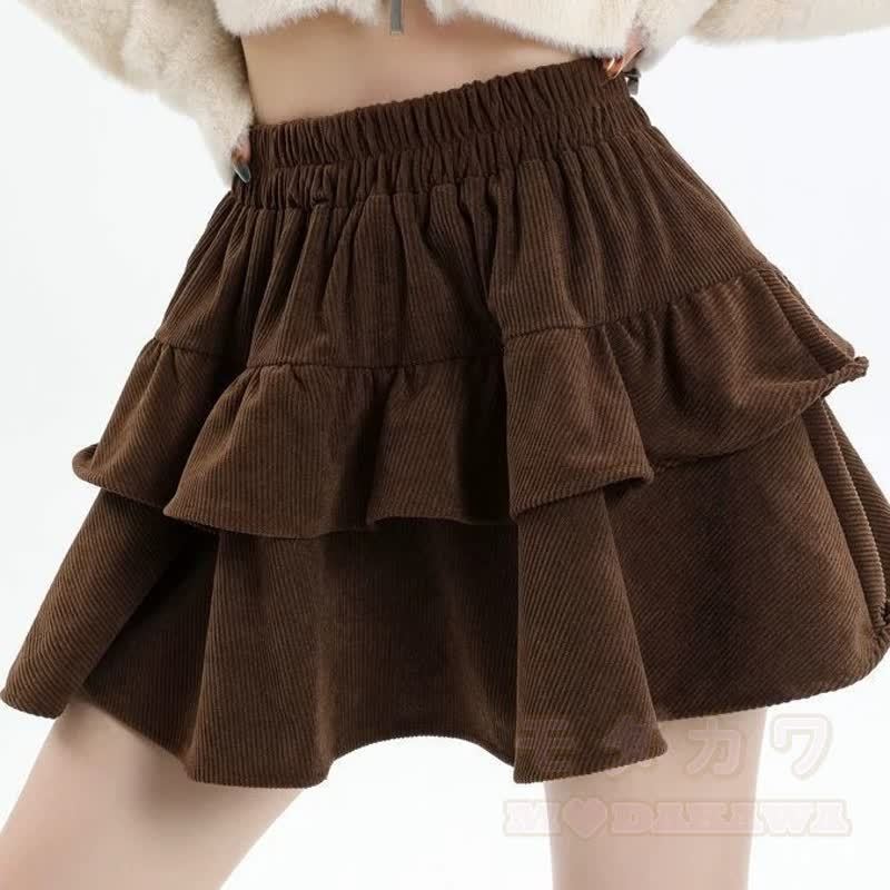 Polo Collar Letter Embroidered Sweatshirt Tiered Ruffle Skirt Two Pieces Set - Coffee Skirt - XL - image 6