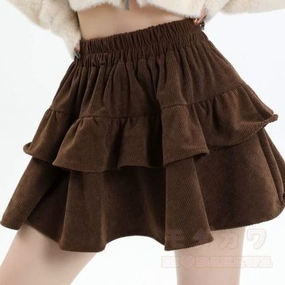 Polo Collar Letter Embroidered Sweatshirt Tiered Ruffle Skirt Two Pieces Set - Coffee Skirt - XL - image 6