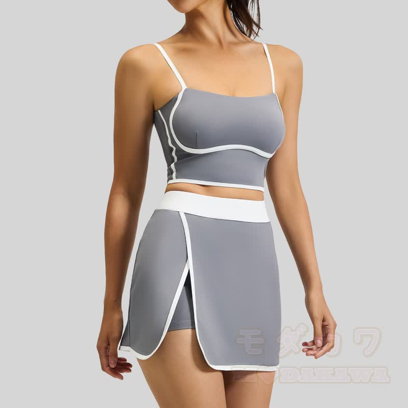 Casual Cami Crop Top Split Skort Yoga Two Pieces Set - image 13