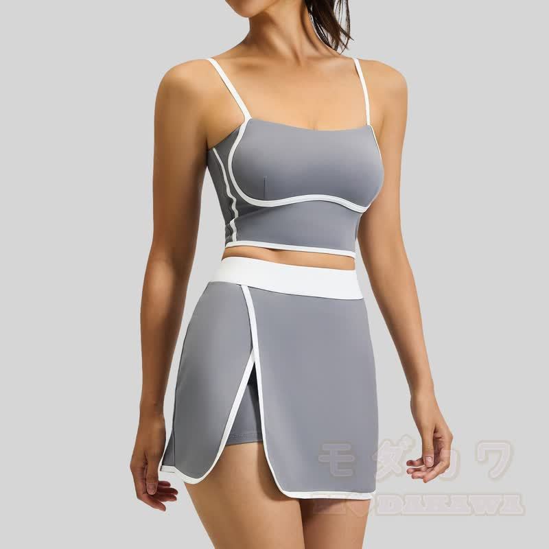 Casual Cami Crop Top Split Skort Yoga Two Pieces Set - image 13
