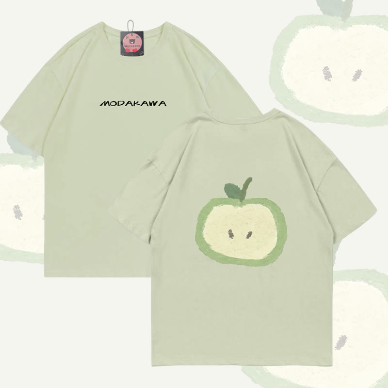 Green Apple Graphic Modakawa Cotton T-shirt - Green - 5XL - image 2