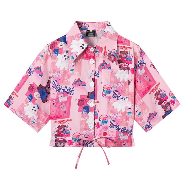 Animal Print Short Sleeve Button-Up Shirt - Multicolor D - L - image 5