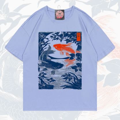 MODAKAWA Fish Print Short Sleeve T-Shirt - Haze Blue - 5XL - image 11