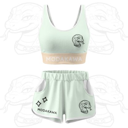 Snake Graphic Crop Tank Sport Top Shorts Modakawa Matching Outfit - Green Set - 5XL - image 13
