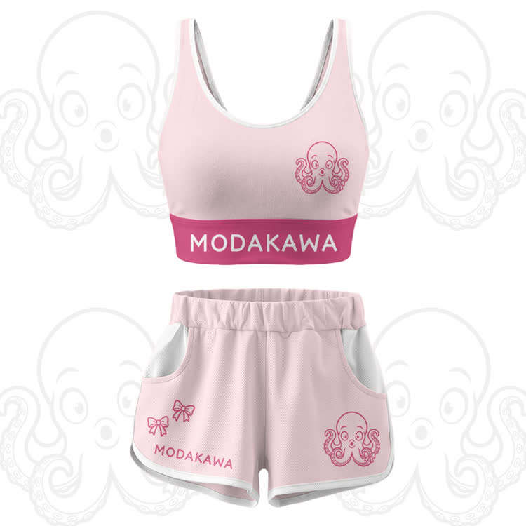 Octopus Graphic Crop Tank Sport Top Shorts Modakawa Matching Outfit - Pink Set - 5XL - image 16