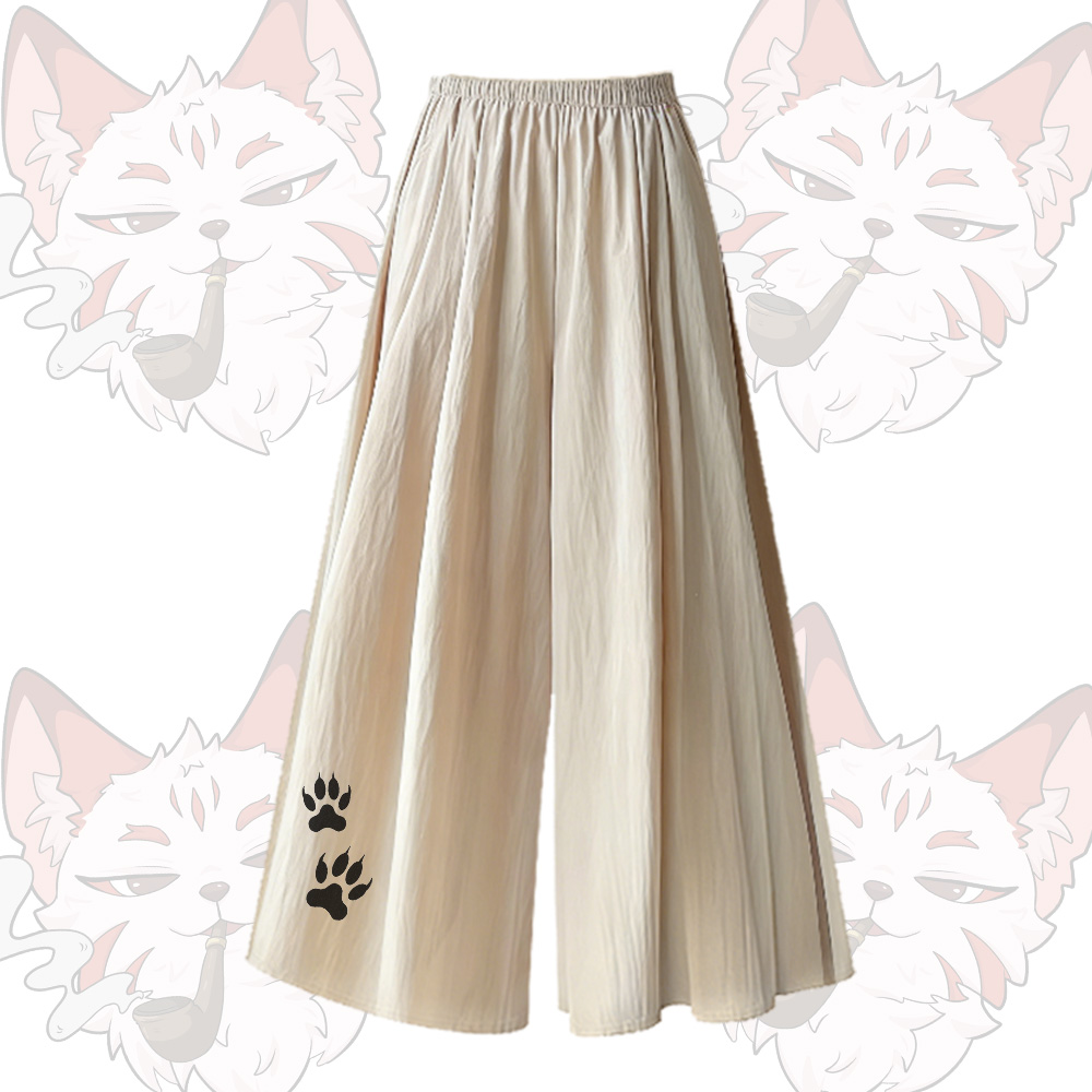 Smoking Fox Graphic U-Neck T-shirt Wide Leg Pants Modakawa Matching Outfit - Apricot Pants - XL - image 5