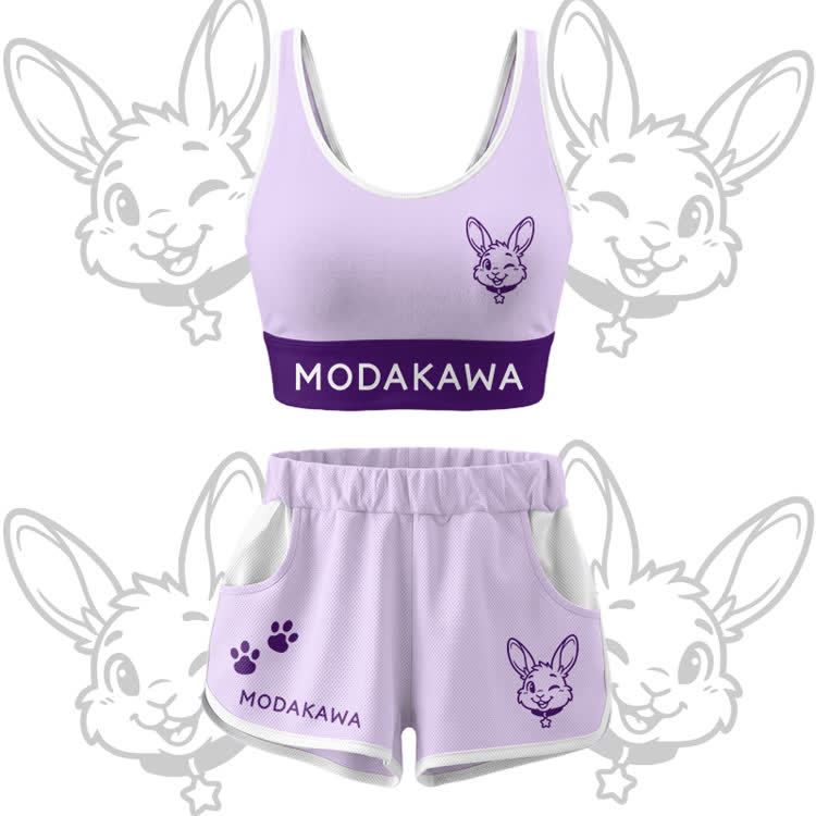 Wink Bunny Graphic Crop Tank Sport Top Shorts Bikini Modakawa Matching Outfit - Purple Set - 5XL - image 15