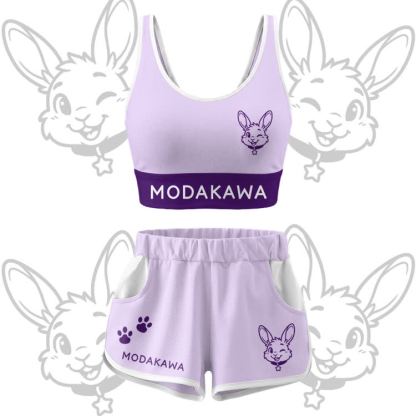 Wink Bunny Graphic Crop Tank Sport Top Shorts Bikini Modakawa Matching Outfit - Purple Set - 5XL - image 15