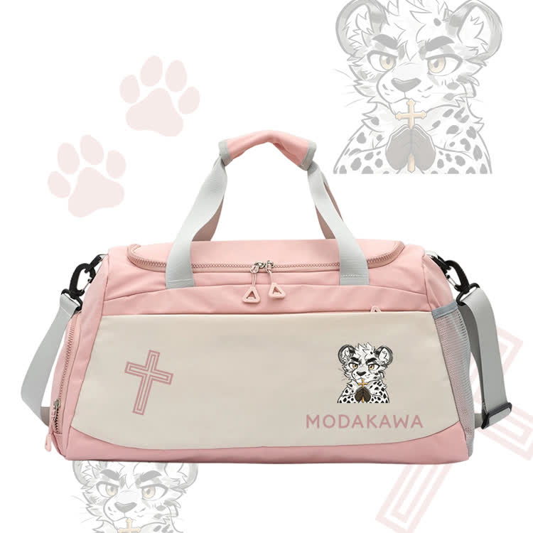 Leopard Holding Cross Graphic Modakawa Large Capacity Sports Gym Duffel Bag - Pink - 55*28*26 cm - image 4