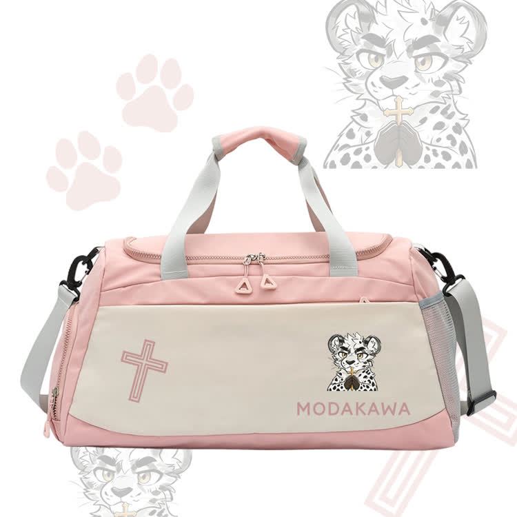 Leopard Holding Cross Graphic Modakawa Large Capacity Sports Gym Duffel Bag - Pink - 55*28*26 cm - image 4