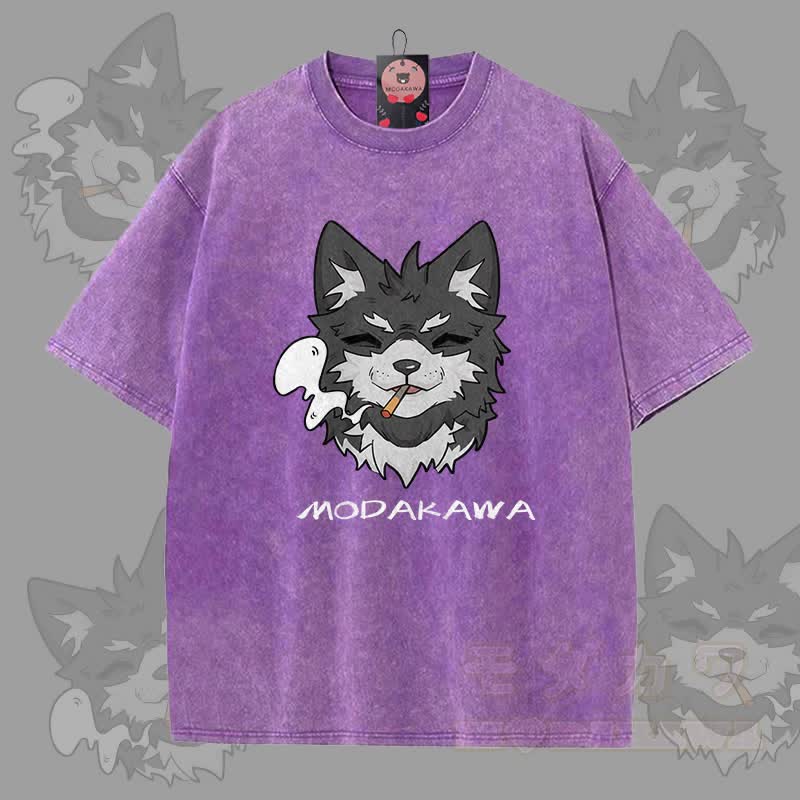 MODAKAWA Koda Smoking Graphic Unisex Vintage Washed T-shirt - Purple - 5XL - image 7