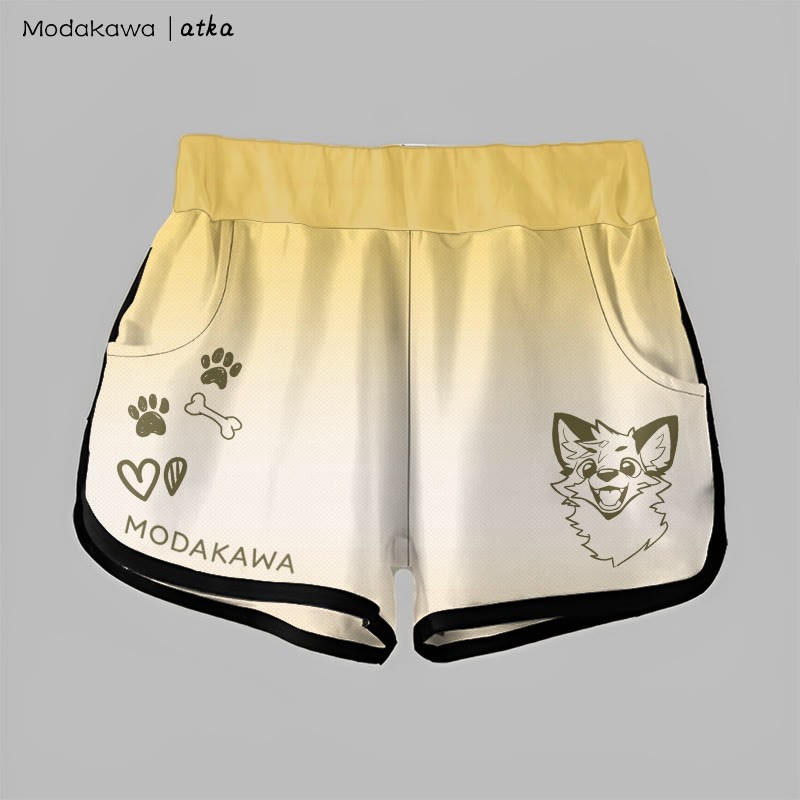 MODAKAWA X atka Gradient Cheerful Fox Graphic Shorts - Yellow - 5XL - image 3