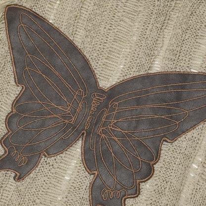 Distressed Hollow Butterfly Embroidery Long Sleeve Knit T-Shirts - image 5